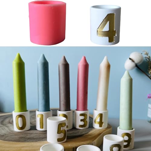 ALEFBET Silikonform Kerzenhalter Stabkerzen，Zahlen 0-9 Gießformen Silikon Kerzenhalter Stabkerzen，Silikonformen Gießformen Kerzenhalter für Stabkerzen (4) von ALEFBET
