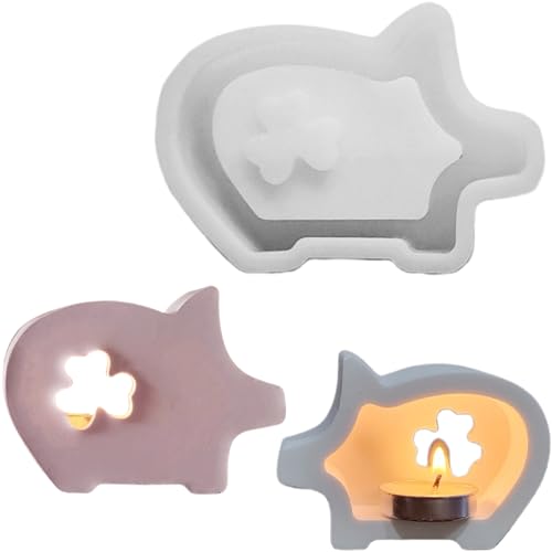 ALEFBET Silikonform Kleeblatt Schwein, Silikonformen Gießformen Kerzenhalter, Silikon Gießform Kerzenhalter Kleeblatt，Silikon Giessformen Kerzenhalter，Gipsformen zum Gießen (Schwein S1393) von ALEFBET
