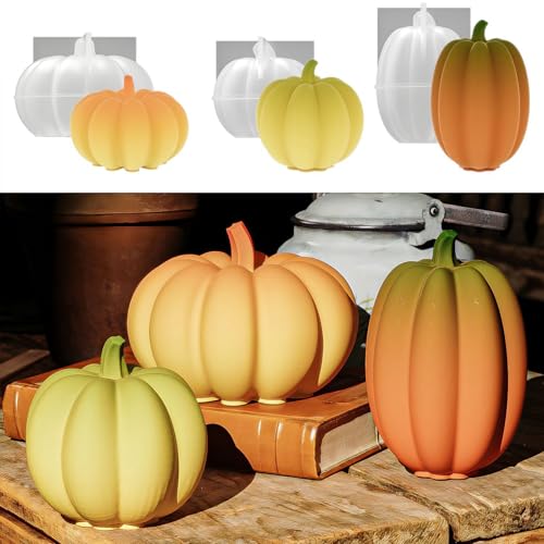 ALEFBET Silikonform Kürbis,3 Stück Silikonformen Gießformen Halloween,Silikon Gießform Mini Kürbis,Gipsformen zum Gießen,Epoxidharz Formen D5656 von ALEFBET