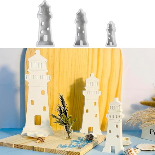 ALEFBET Silikonform Leuchtturm, Silikonformen Gießformen Leuchtturm, Silikon Gießform Leuchtturm, Gipsformen zum Gießen, Epoxidharz Formen（3 Stück Leuchtturm） von ALEFBET