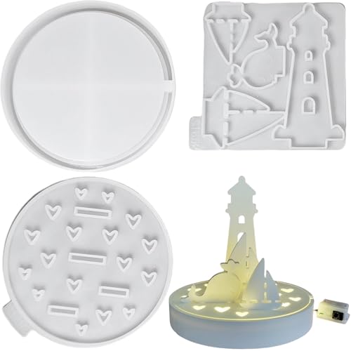 ALEFBET Silikonform Leuchtturm Lichter,Silikonformen Gießformen Maritim für Led,Silikon Gießform Leuchtturm und Segelboot,Gipsformen zum Gießen, Epoxidharz Formen S1652 von ALEFBET