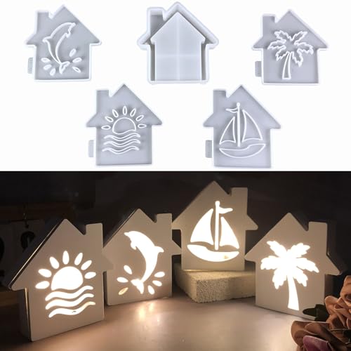 ALEFBET Silikonform Lichterhaus,Silikonformen Gießformen Lichterhäuser,Silikon Gießform Haus mit Deckplatte für Led,Gipsformen zum Gießen, Epoxidharz Formen X0799 von ALEFBET