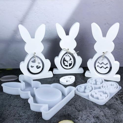 ALEFBET Silikonform Ostern Geldgeschenk, Silikonformen Gießformen Ostern Pralinenschachtel, Silikon Gießform Ostern, Gipsformen zum Gießen, Epoxidharz Formen Ostern（Kaninchen und Osterei） von ALEFBET