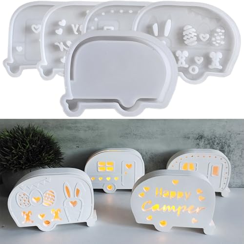 ALEFBET Silikonform Ostern Hasen Bus, Silikonformen Gießformen Ostern, Silikon Gießform Ostern, Gipsformen zum Gießen, Epoxidharz Formen zur Herstellung von Ostern Ornamenten（Bus） von ALEFBET