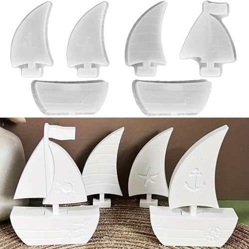 ALEFBET Silikonform Segelboot, Silikonformen Gießformen Segelboot, Silikon Gießform Segelboot, Gipsformen zum Gießen, Epoxidharz Formen Boot Dekorationen XY516FC von ALEFBET