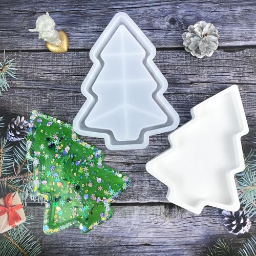 ALEFBET Silikonform Tablett Weihnachten,Silikonformen Gießformen Tablett,Silikon Gießform Weihnachtsbaum,Gipsformen zum Gießen,Epoxidharz Formen X0091 von ALEFBET