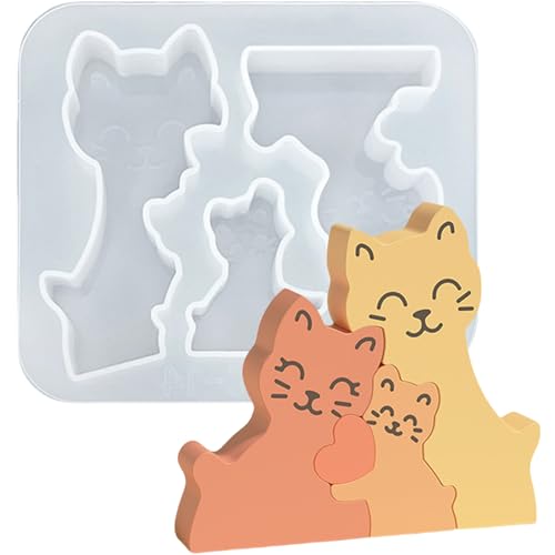 ALEFBET Silikonform Tiere Puzzle, Kerzenform zum Gießen, Silikonformen Gießformen Tiere, Gipsformen zum Gießen, Kerzenform Silikon Gießform, Epoxidharz Formen (Katze B06C-14) von ALEFBET