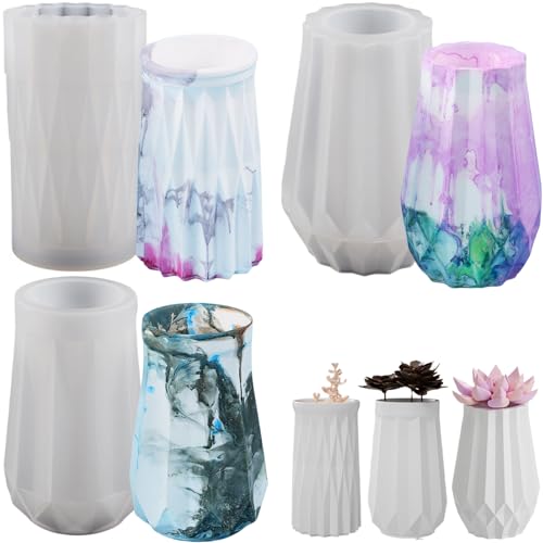 ALEFBET Silikonform Vase 3 Stück，Silikonformen Gießformen Vase，Silikon Gießform Vase，Gipsformen zum Gießen, Silikonformen Vase Epoxidharz Formen (3 Stück Vaseform) von ALEFBET