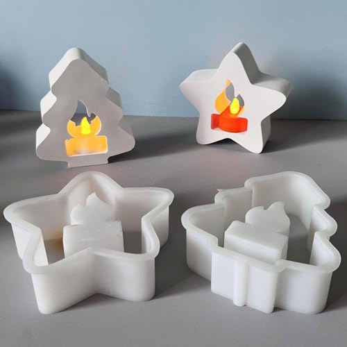 ALEFBET Silikonform Weihnachten,Silikonform Kerzenhalter Weihnachtsbaum und Stern,Silikonformen Gießformen Weihnachten,Silikon Gießform Kerzenhalter Mini,Gipsformen zum Gießen X1109 von ALEFBET