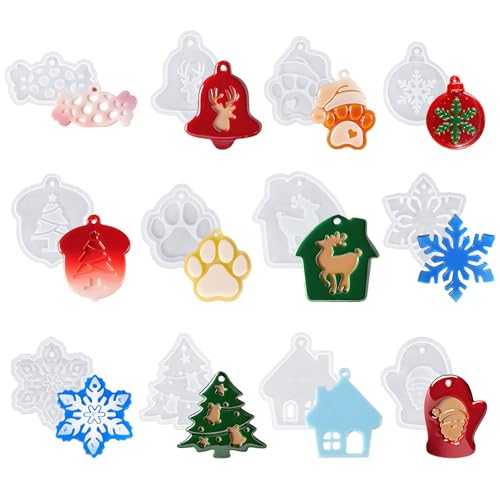 ALEFBET Silikonform Weihnachten Anhänger, Silikonformen Gießformen, Silikon Gießform Anhänger, Gipsformen zum Gießen, Epoxidharz Formen Weihnachtsdekorationen (12 Set) von ALEFBET