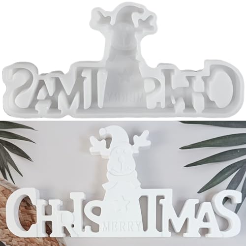 ALEFBET Silikonform Weihnachten mit Christmas,Silikonformen Gießformen Weihnachten,Silikon Gießform Weihnachten,Gipsformen zum Gießen,Epoxidharz Formen S1841 von ALEFBET