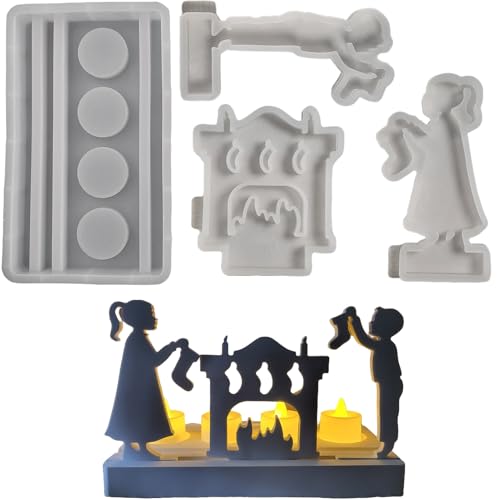 ALEFBET Silikonformen Gießformen Weihnachten, Kombination Silikonform Weihnachten Kerzenhalter, Silikon Gießform Weihnachten Kerzenhalter, Gipsformen zum Gießen (Weihnachten) von ALEFBET