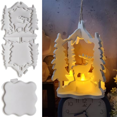 ALEFBET Silikonformen Gießformen Weihnachten, Silikonform Weihnachten Kerzenhalter, 3D Weihnachtsbaum und Elch Silikon Gießform Kerzenhalter Gipsformen zum Gießen von ALEFBET