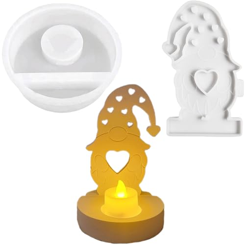 ALEFBET Silikonformen Gießformen Weihnachten, Silikonform Weihnachten Kerzenhalter, Gipsformen zum Gießen, Weihnachten Kerzenhalter DIY Set für Weihnachtendeko (Zwerg) von ALEFBET