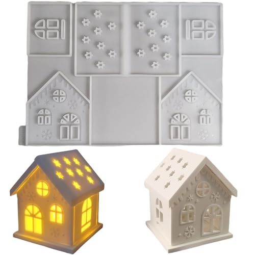 Silikonform Haus, Silikonformen Gießformen Kerzenhalter Weihnachten, Silikon Gießform Weihnachten Haus Kerzenhalter，Gipsform Weihnachten von ALEFBET