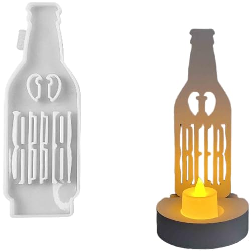 ALEFBET Silikonform Kerzenhalter, Silikon Gießform Kerzenhalter, Silikonformen Gießformen Kerzenhalter, Gipsformen zum Gießen（Einsatz - Bierflasche） von ALEFBET