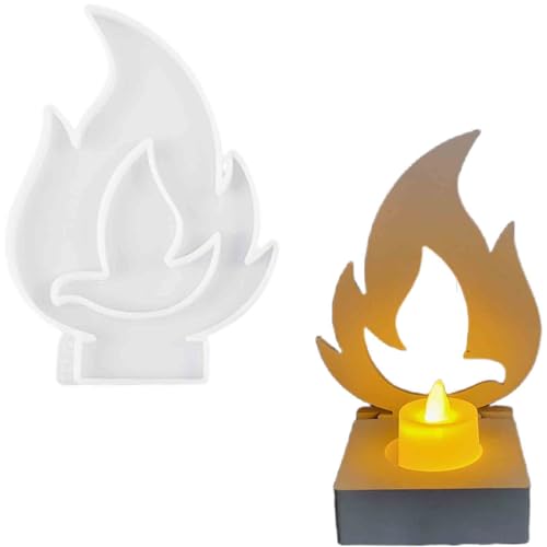 ALEFBET Silikonform Kerzenhalter, Silikon Gießform Kerzenhalter, Silikonformen Gießformen Kerzenhalter, Gipsformen zum Gießen（Einsatz - Friedenstaube in Flammen） von ALEFBET