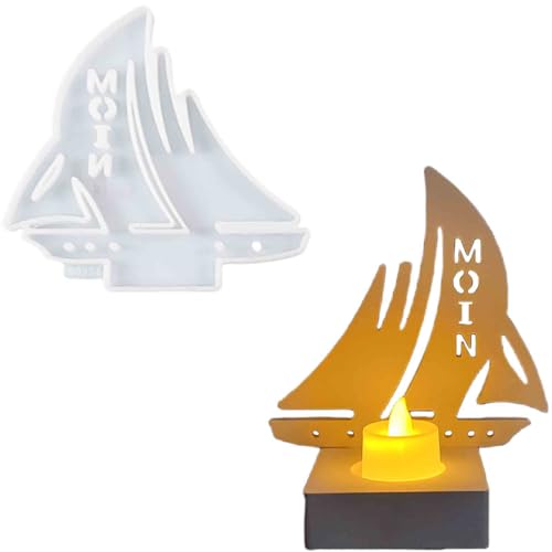 ALEFBET Silikonform Kerzenhalter, Silikon Gießform Kerzenhalter, Silikonformen Gießformen Kerzenhalter, Gipsformen zum Gießen（Einsatz - Segelboot） von ALEFBET