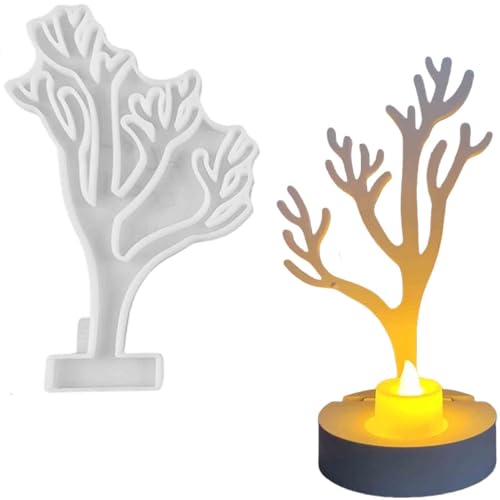 ALEFBET Silikonform Kerzenhalter, Silikon Gießform Kerzenhalter, Silikonformen Gießformen Kerzenhalter, Gipsformen zum Gießen（Einsatz - Verdorrter Baum） von ALEFBET