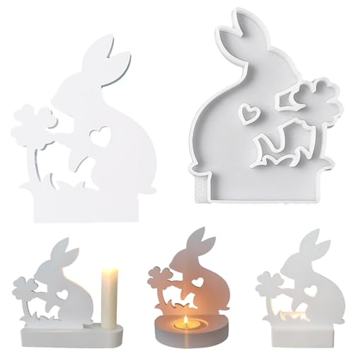 ALEFBET Silikonform Kerzenhalter, Silikon Gießform Ostern Hase, Silikonformen Gießformen Kerzenhalter Ostern, Gipsformen zum Gießen Osterhase (Einsatz - Hase B) von ALEFBET