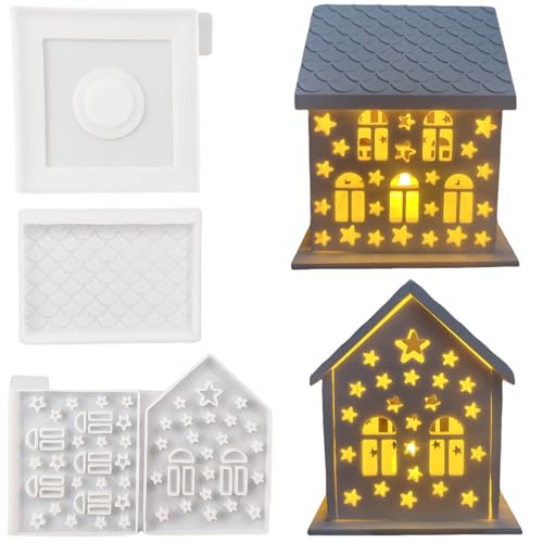 ALEFBET Silikonform Kerzenhalter Haus, Silikon Gießform Kerzenhalter Haus, Gipsformen zum Gießen, Silikonformen Gießformen Kerzenhalter Häuser (B) von ALEFBET