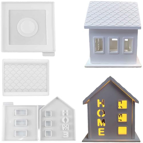 ALEFBET Silikonform Kerzenhalter Haus, Silikon Gießform Kerzenhalter Haus, Gipsformen zum Gießen, Silikonformen Gießformen Kerzenhalter Häuser (D) von ALEFBET