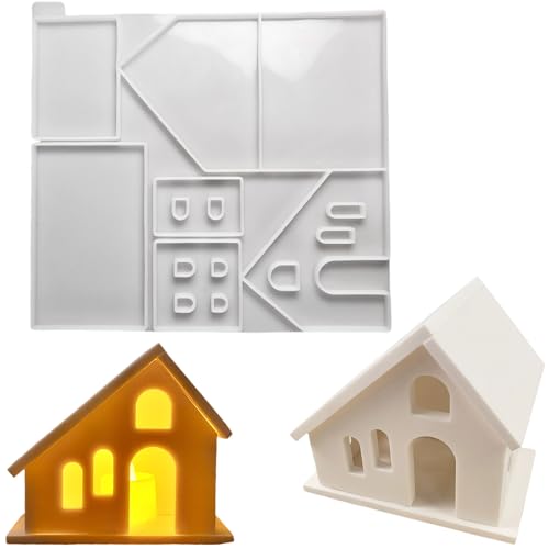 ALEFBET Silikonform Kerzenhalter Haus, Silikon Gießform Kerzenhalter Haus, Gipsformen zum Gießen, Silikonformen Gießformen Kerzenhalter Häuser (Haus mit schrägem Dach) von ALEFBET