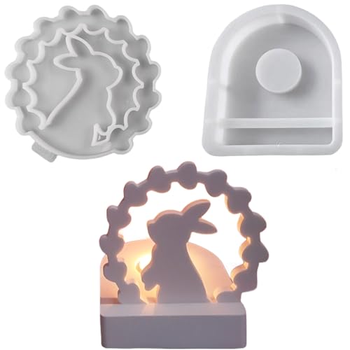 ALEFBET Silikonformen Gießformen, Kombination Silikonform Kerzenhalter, Silikon Gießform Kerzenhalter, Gipsformen zum Gießen (Hase) von ALEFBET