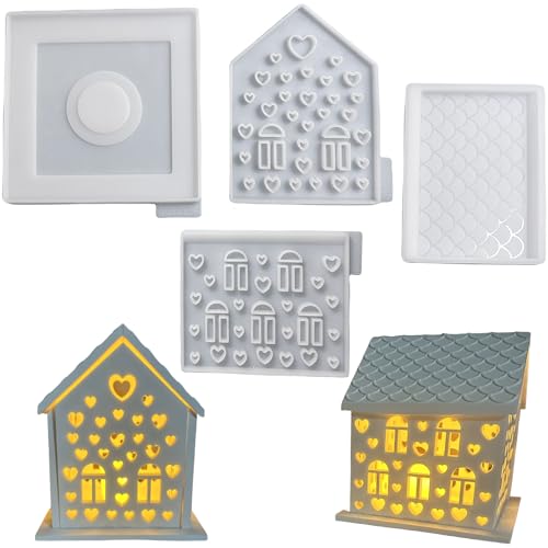 ALEFBET Silikonform Kerzenhalter Haus, Silikon Gießform Kerzenhalter Haus, Gipsformen zum Gießen, Silikonformen Gießformen Kerzenhalter Häuser (A) von ALEFBET