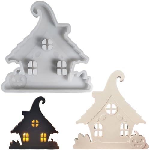 ALEFBET Silikonformen Gießformen, Silikonform Haus, Silikon Gießform Halloween Haus，Epoxidharz Formen Halloweendekoration, Gipsformen zum Gießen von ALEFBET