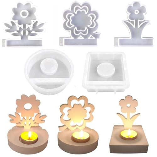 ALEFBET Silikonformen Gießformen, Silikonform Kerzenhalter, Silikon Gießform Kerzenhalter, Gipsformen zum Gießen (Klee und Blumen) von ALEFBET