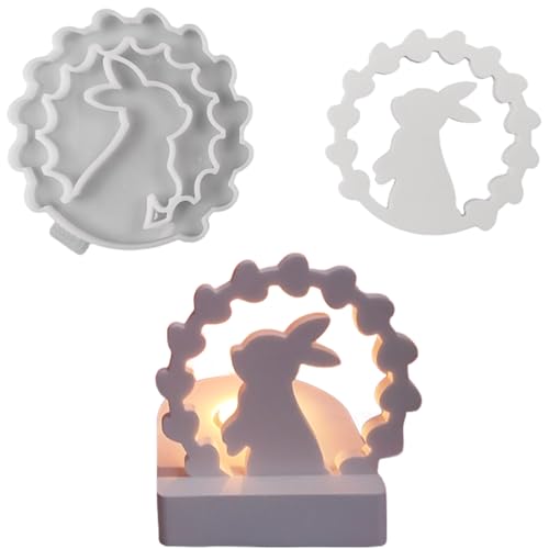 ALEFBET Silikonformen Gießformen, Silikonform Kerzenhalter DIY Kombination Silikon Gießform Kerzenhalter, Gipsformen zum Gießen (Einsatz - Hase) von ALEFBET