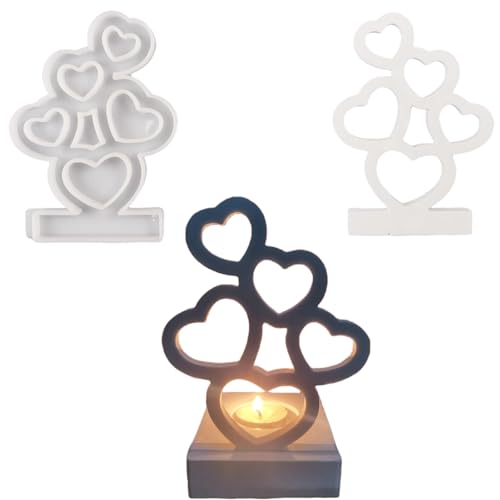 Silikonformen Gießformen, Silikonform Kerzenhalter DIY Kombination Silikon Gießform Kerzenhalter, Gipsformen zum Gießen (Einsatz - Herz B) von ALEFBET