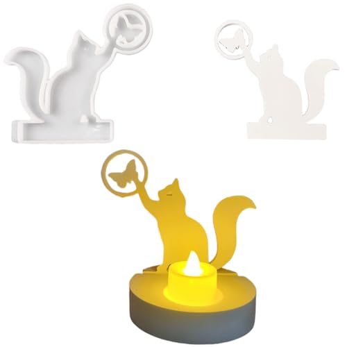 ALEFBET Silikonformen Gießformen, Silikonform Kerzenhalter DIY Kombination Silikon Gießform Kerzenhalter, Gipsformen zum Gießen (Einsatz - Katze) von ALEFBET