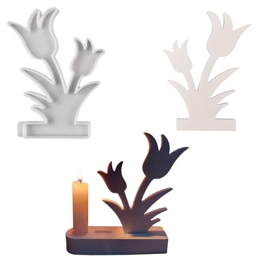 ALEFBET Silikonformen Gießformen, Silikonform Kerzenhalter DIY Kombination Silikon Gießform Kerzenhalter, Gipsformen zum Gießen (Einsatz - Tulpe B) von ALEFBET