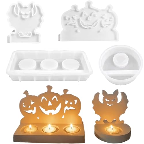 ALEFBET Silikonformen Gießformen, Silikonform Kerzenhalter Halloween, Kerzenhalter Teelichter DIY Set für Halloween Deko (Gruselige Kürbisse und Vampire) von ALEFBET