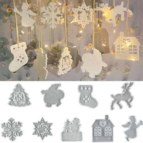 ALEFBET Silikonformen Gießformen, Silikonform Weihnachten Anhänger, Silikon Gießform Anhänger, Gipsformen zum Gießen, Epoxidharz Formen Weihnachtsdekorationen (9 Set) von ALEFBET