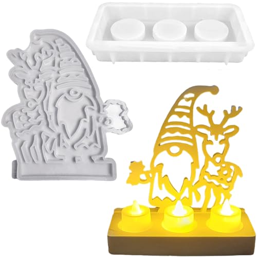 ALEFBET Silikonformen Gießformen, Weihnachten Silikonform Kerzenständer Set, DIY Kerzenhalter Gießform Weihnachten Gipsformen zum Gießen（Zwerg und Elch） von ALEFBET