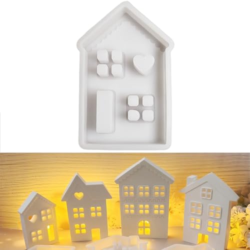 ALEFBET Silikonformen Gießformen，Silikonform Haus，DIY Silikon Gießform Haus Gipsformen zum Gießen Häuser Epoxidharz Formen (C) von ALEFBET
