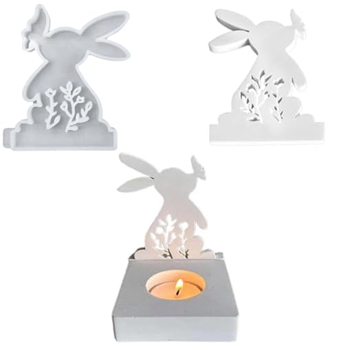 ALEFBET Silikonformen Gießformen Kerzenhalter, DIY Kombination Silikonform Kerzenhalter, Neue Ideen Gießform Kerzenhalter, Gipsformen zum Gießen (Einsatz-Rabbit D) von ALEFBET