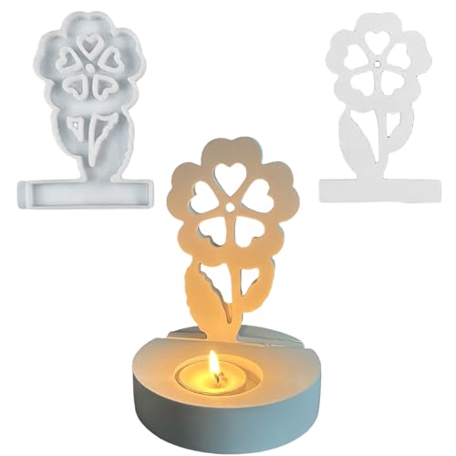 ALEFBET Silikonformen Gießformen Kerzenhalter, DIY Kombination Silikonform Kerzenhalter, Neue Ideen Silikon Gießform Kerzenhalter, Gipsformen zum Gießen (Einsatz - Blume) von ALEFBET