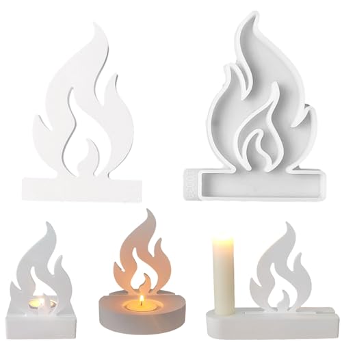 ALEFBET Silikonformen Gießformen Kerzenhalter, DIY Kombination Silikonform Kerzenhalter, Neue Ideen Silikon Gießform Kerzenhalter, Gipsformen zum Gießen (Einsatz - Flamme) von ALEFBET