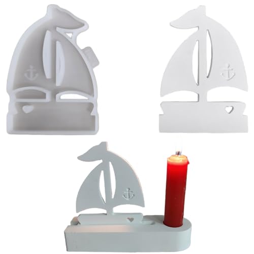 ALEFBET Silikonformen Gießformen Kerzenhalter, DIY Kombination Silikonform Kerzenhalter, Neue Ideen Silikon Gießform Kerzenhalter, Gipsformen zum Gießen (Einsatz - Segelboot) von ALEFBET