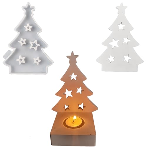 ALEFBET Silikonformen Gießformen Kerzenhalter, DIY Kombination Silikonform Kerzenhalter, Neue Ideen Silikon Gießform Kerzenhalter, Gipsformen zum Gießen (Einsatz - Weihnachtsbaum) von ALEFBET