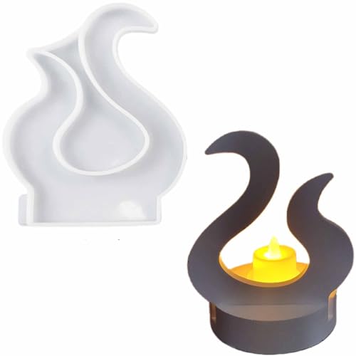 ALEFBET Silikonformen Gießformen Kerzenhalter, Neue Ideen Silikonform Kerzenhalter, Kombiniert Silikon Gießform kerzenhalter, Gipsformen zum Gießen (Einsatz - Flamme) von ALEFBET