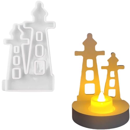 ALEFBET Silikonformen Gießformen Kerzenhalter, Neue Ideen Silikonform Kerzenhalter, Kombiniert Silikon Gießform kerzenhalter, Gipsformen zum Gießen (Einsatz - Leuchtturm) von ALEFBET