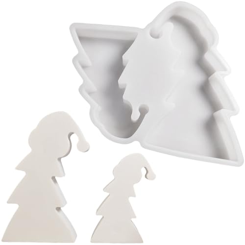 ALEFBET Silikonformen Gießformen Weihnachten, Silikonform Weihnachten, DIY Silikon Gießform, Gipsformen zum Gießen, Epoxidharz Formen (Weihnachtsbaum mit Weihnachtsmütze) von ALEFBET