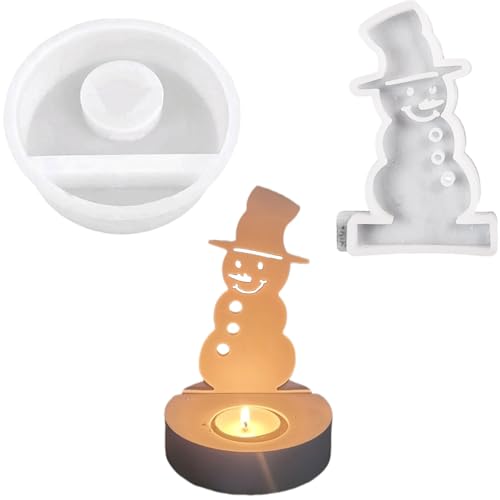 ALEFBET Silikonformen Gießformen Weihnachten, Silikonform Weihnachten Kerzenhalter, Gipsformen zum Gießen, Weihnachten Kerzenhalter DIY Set Erwachsene für Weihnachtendeko (Schneemann) von ALEFBET
