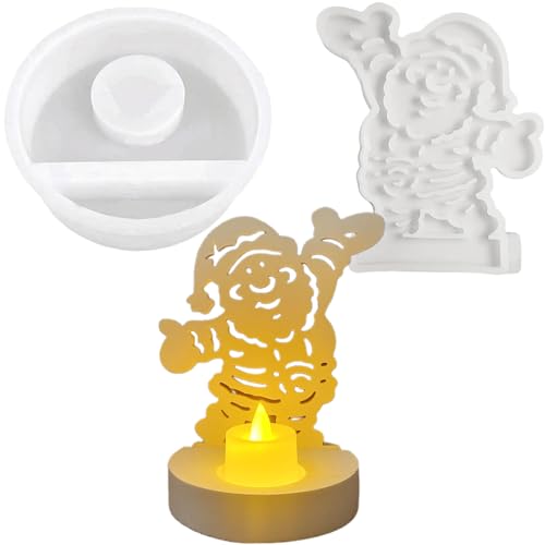 ALEFBET Silikonformen Gießformen Weihnachten, Silikonform Weihnachten Kerzenhalter, Gipsformen zum Gießen, Weihnachten Kerzenhalter DIY Set für Weihnachtendeko (Weihnachtsmann) von ALEFBET