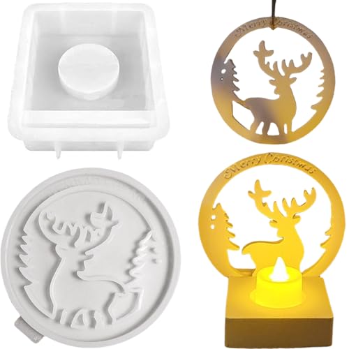 ALEFBET Silikonformen Gießformen Weihnachten, Silikonform Weihnachten Kerzenhalter, Gipsformen zum Gießen, Weihnachten Kerzenhalter DIY Set für Weihnachtendeko (Weihnachtsrentier) von ALEFBET
